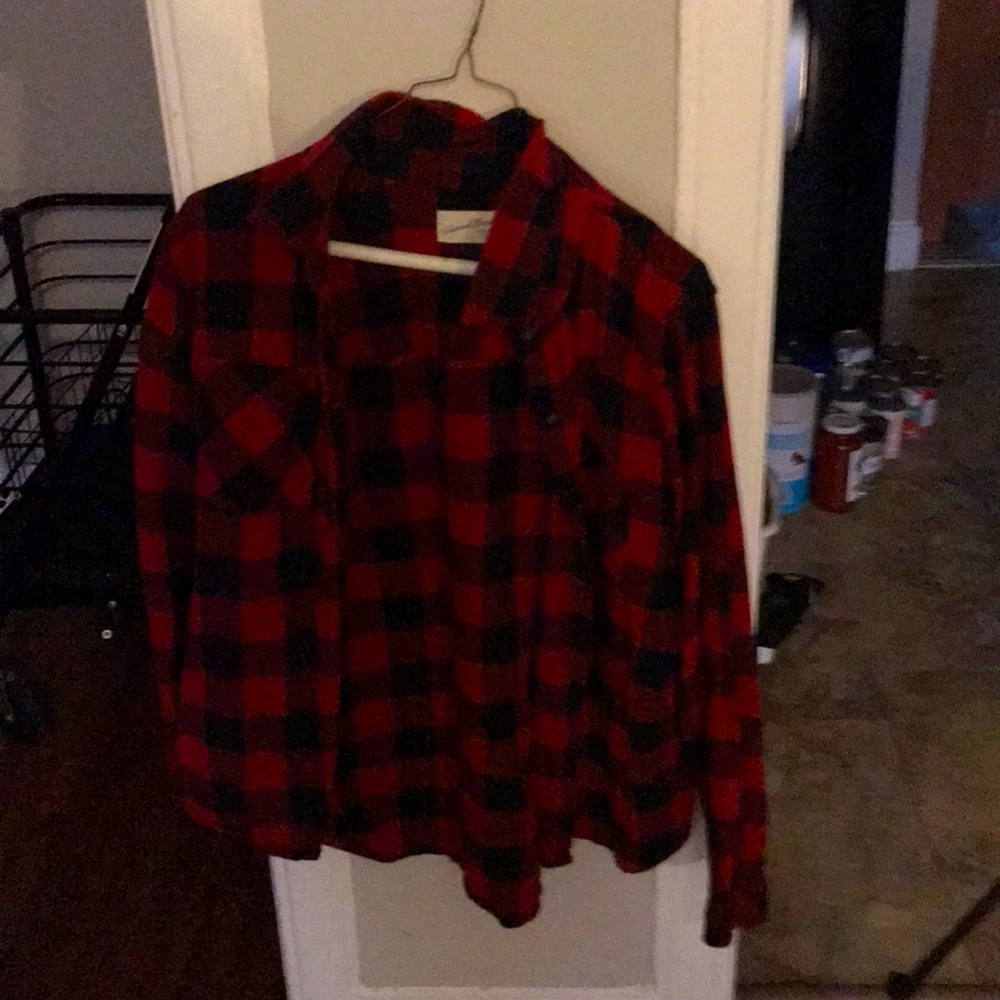 Red and black collard shirt